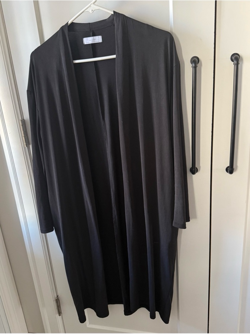 OAK + FORT Black Open-Front Long cardigan robe with pockets